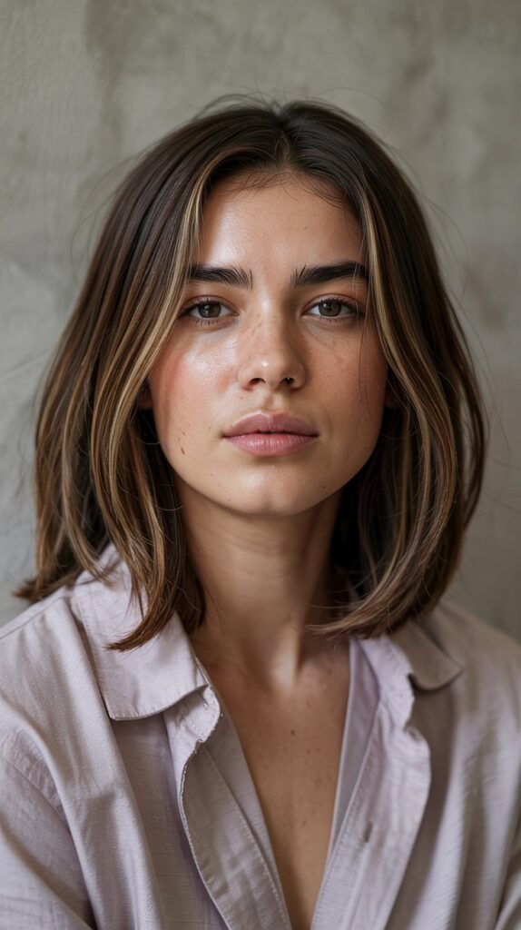30 Stunning Long Bob with Layers and Curtain Bangs 13 Long Bob with Internal Layers and Grown-Out Curtain Bangs
