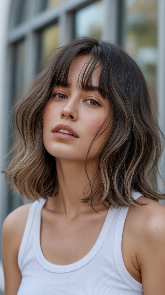 Long Bob with Curtain Bangs and Air-Dried Texture