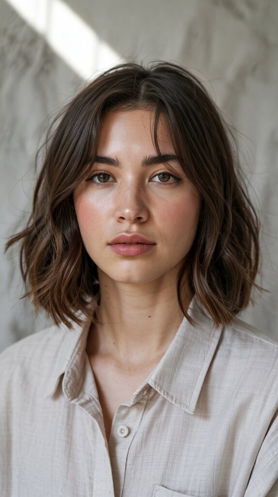 Long Bob with Curtain Bangs and Air-Dried Texture