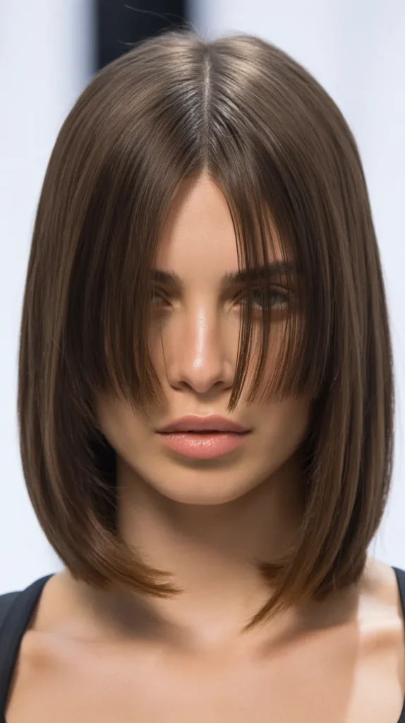 Sleek Middle Part Long Bob with Curtain Bangs