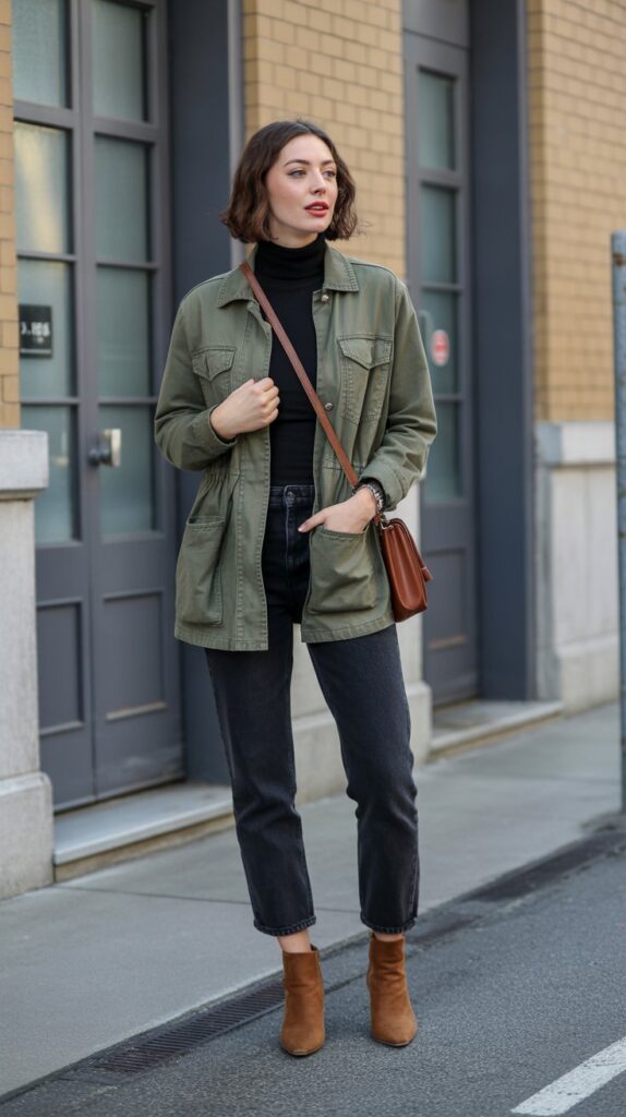 33 Best Casual Fall Outfits for Women at Work 26 Utility Jacket with Simple Basics