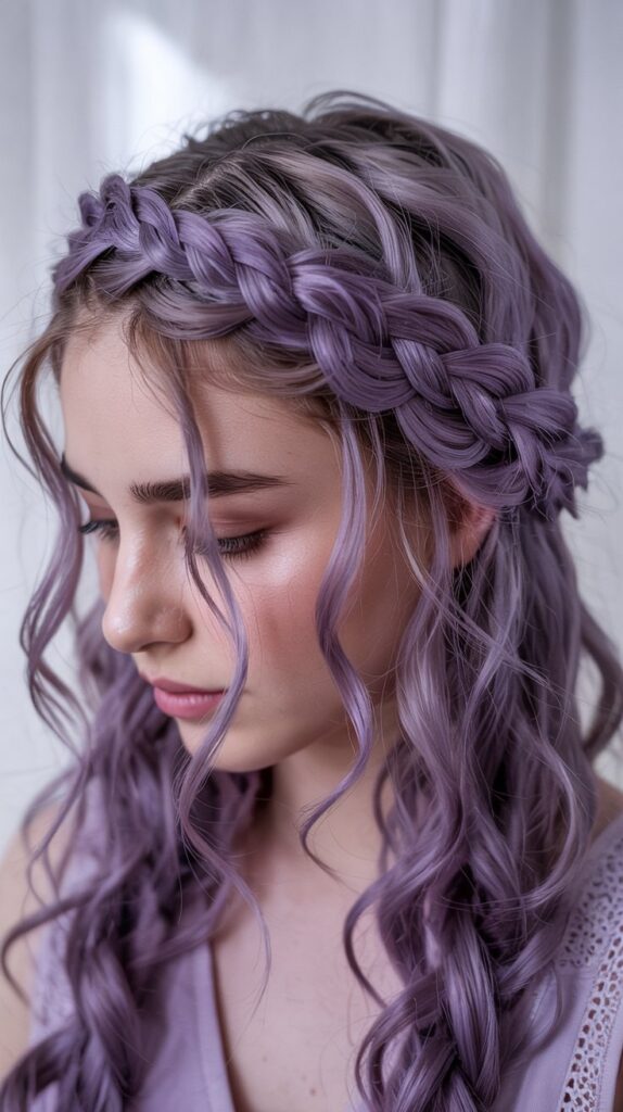 27 Beautiful Winter Hair Braid Color Inspirations 9 Lavender Halo Braids