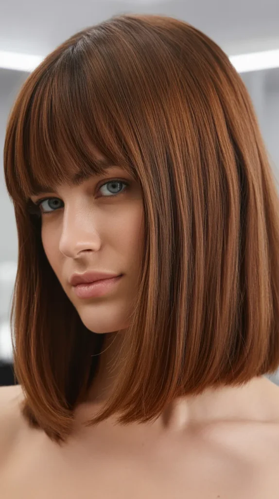 Graduated Long Bob with Face-Framing Layers and Bangs