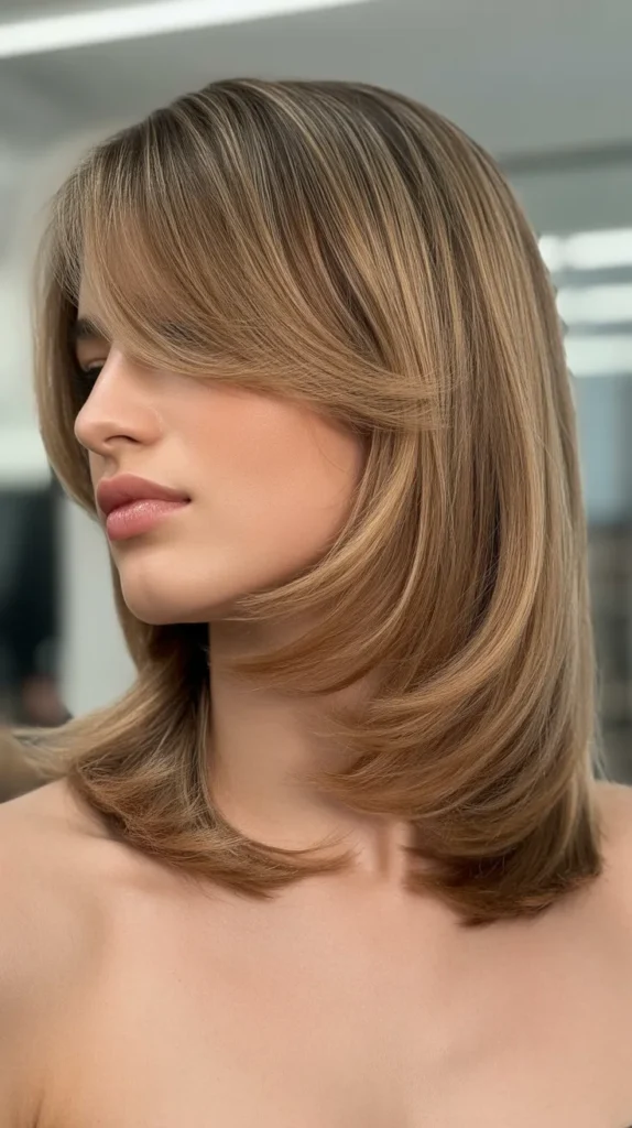 Long Bob with Feathered Layers and Side Bangs
