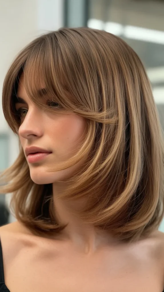 Classic Shaggy Long Bob with Soft Curtain Bangs