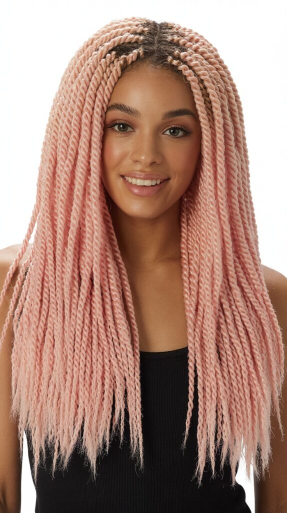 Peachy Pink Passion Twists Half-Up