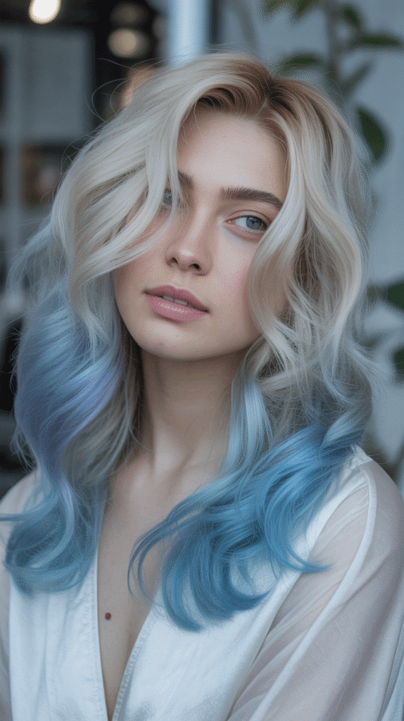 Pearl Blonde with Ice Blue Highlights