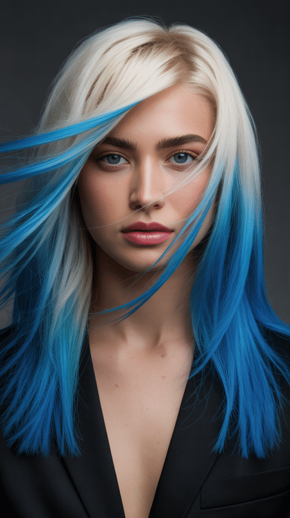 Platinum Blonde with Electric Blue Streaks