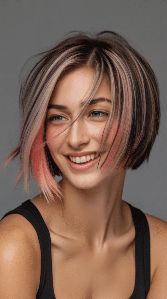 Best 30+ Chic Short Stacked Inverted Bob Haircuts for a Modern Look 23 Stacked Bob with Peek-a-Boo Highlights