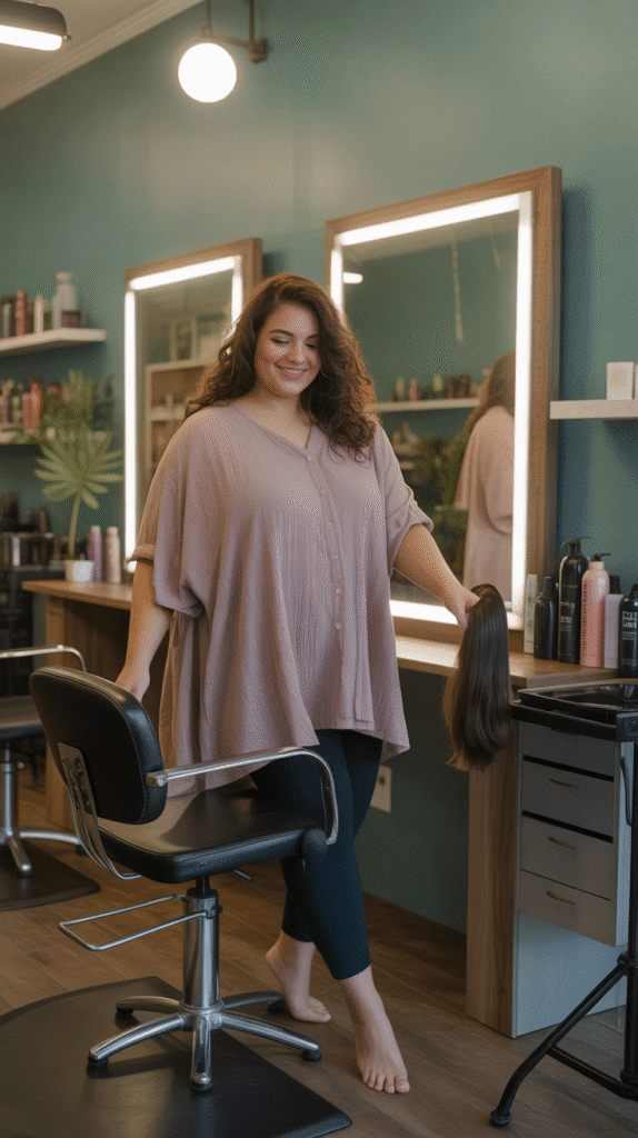 32 Flattering Plus-Size Hairstylist Outfits for Work 5 Comfortable Tunic and Legging Combinations