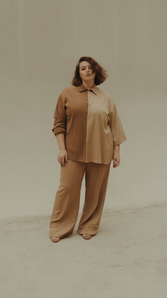 28 Trendy Plus-Size Winter Outfits for Women to Rock This Season 4 Monochromatic Layers in Camel Tones
