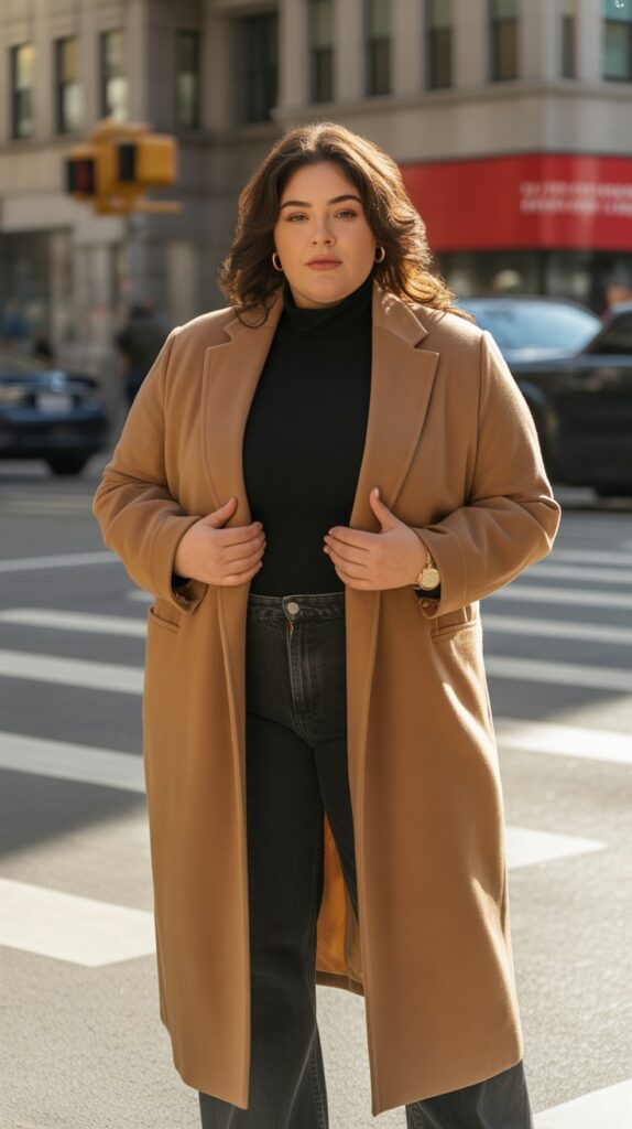 28 Trendy Plus-Size Winter Outfits for Women to Rock This Season 1 The Classic Longline Coat with Turtleneck Ensemble