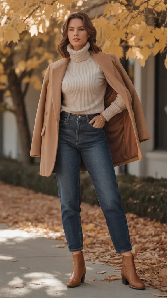 Turtleneck and High-Waisted Jeans
