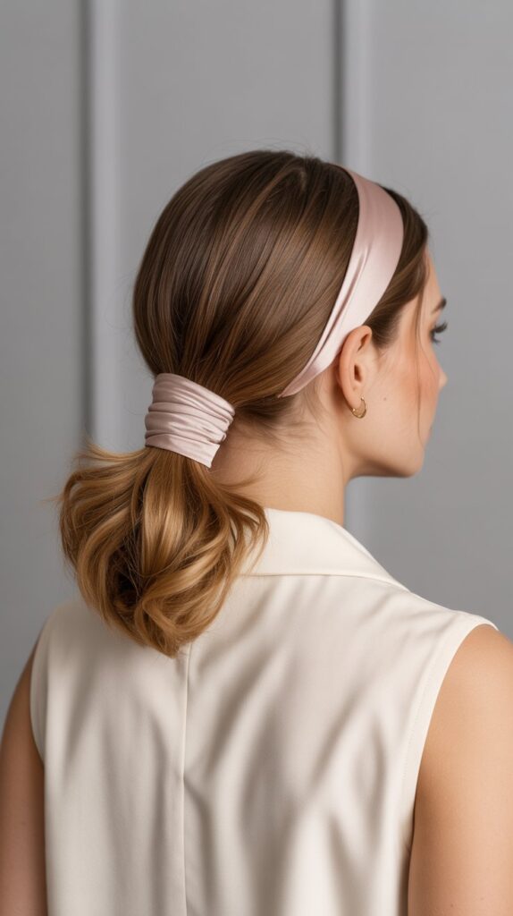 27 Greasy Hair Hairstyles with a Headband 15 Low Ponytail with Hair Wrapped Around Elastic and Headband