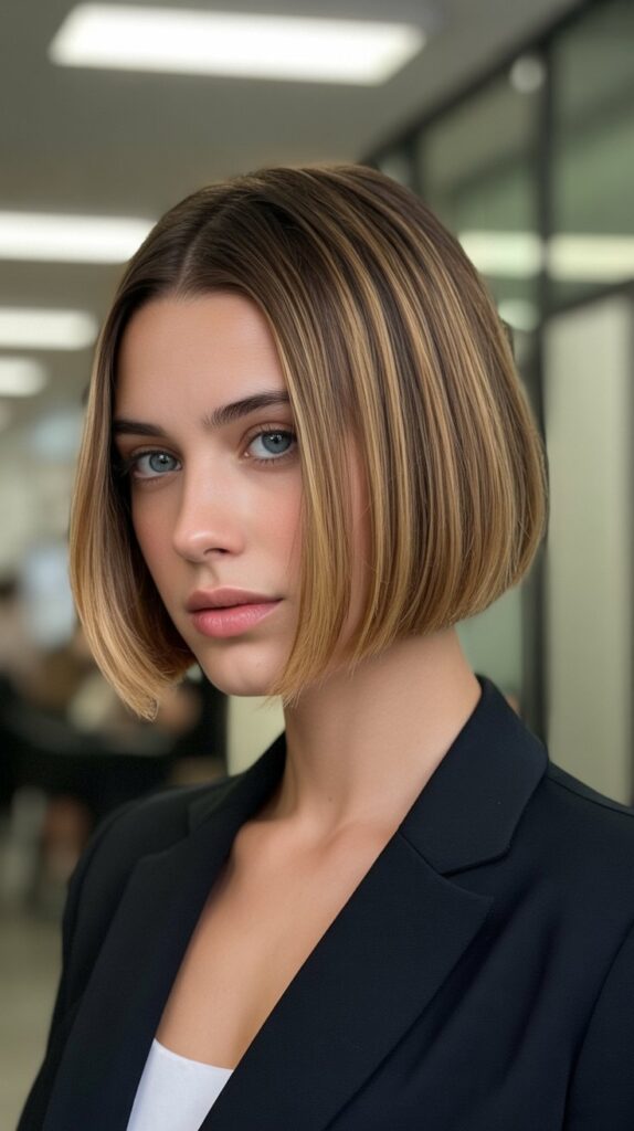 33 Chic Balayage Angled Bob Hairstyles 9 Blunt Angled Bob with Soft Balayage
