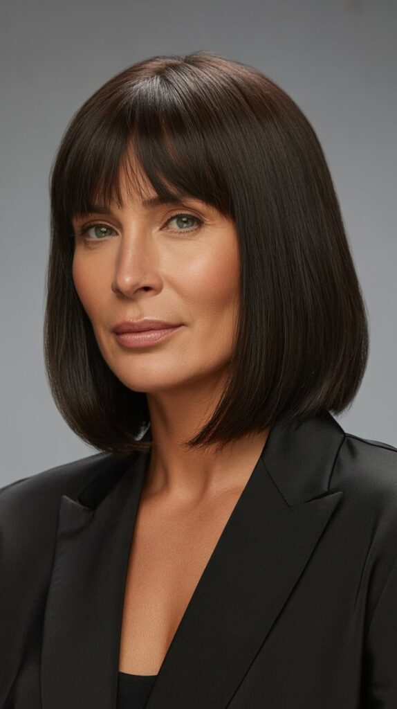 30 Stylish Long Bob with Curtain Bangs for Women Over 40 16 Straight Long Bob with Curtain Bangs