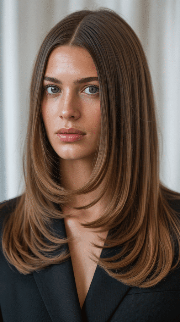 Top 27+ Slimming Hairstyles For Round Faces to Boost Confidence 17 Blunt Long Hair with Slight Inward Bend