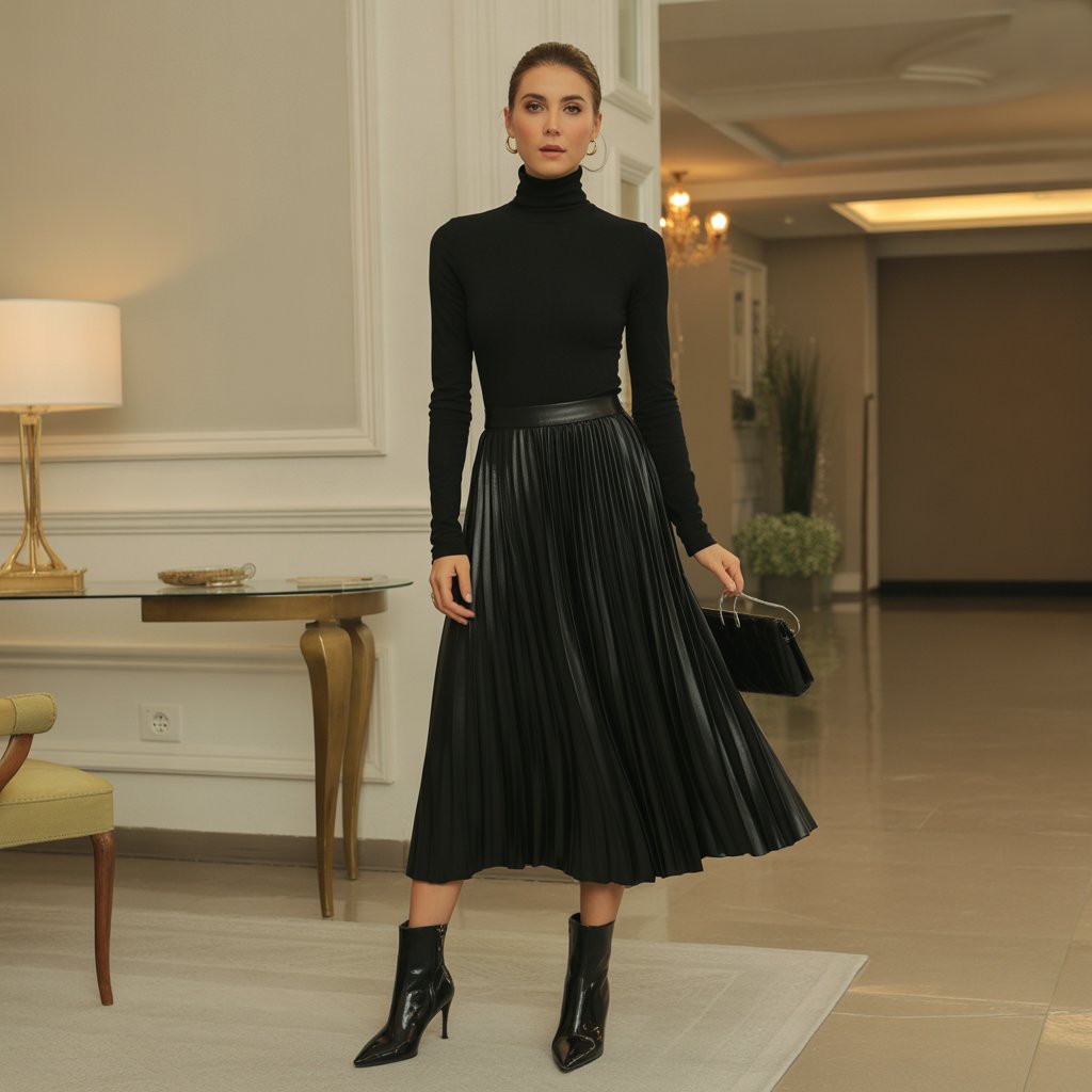 40 Winter Outfit Ideas for Women to Stay Warm and Stylish 35 Turtleneck Bodysuit with Midi Skirt