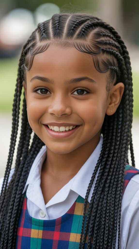 30 Best Cornrow Hairstyles for Kids with Natural Hair 1 Classic Straight-Back Cornrows