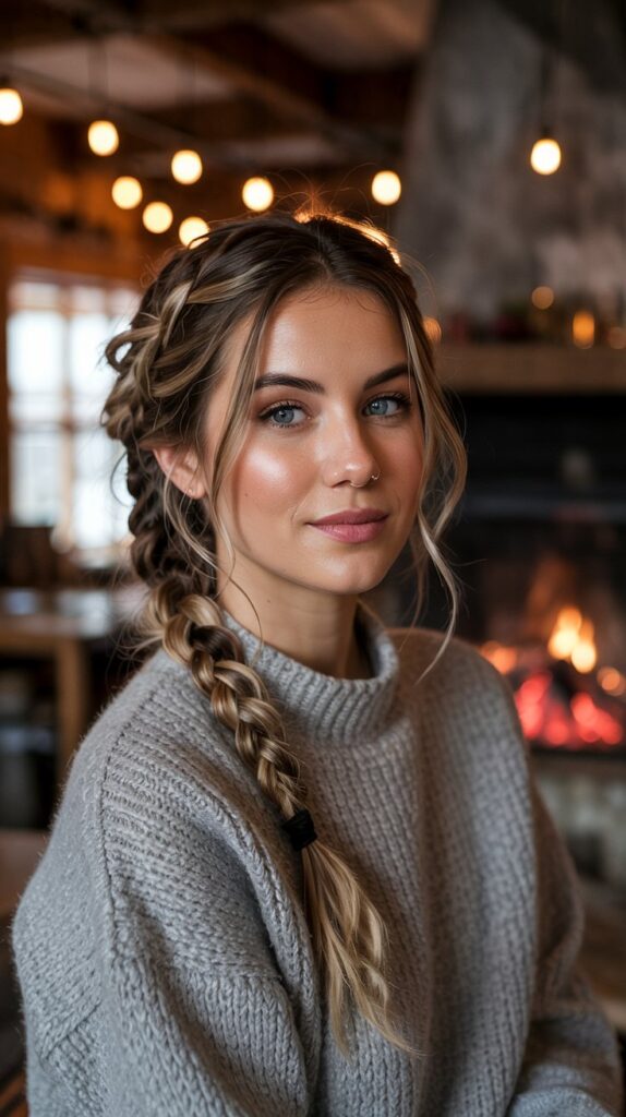 30 Chic Winter Hair Braids for Short Hair 14 Chunky Side Braid