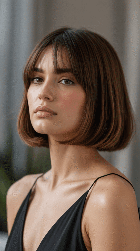  Precision-Cut Long Bob with Straight-Across Curtain Bangs