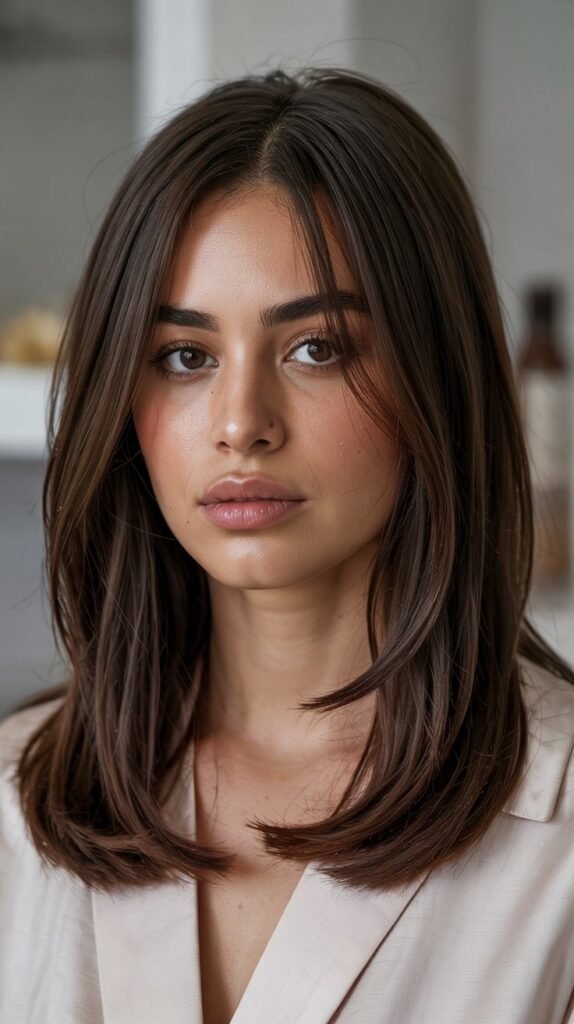 Long Bob with Curtain Bangs for Thick Hair