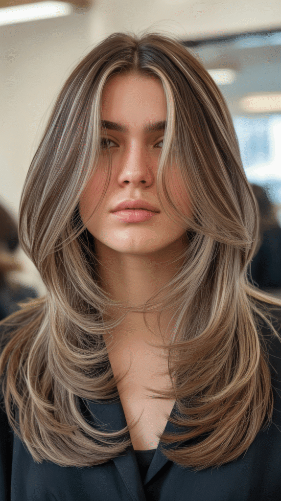 Top 27+ Slimming Hairstyles For Round Faces to Boost Confidence 1 Long Layered Cuts with Face-Framing Pieces