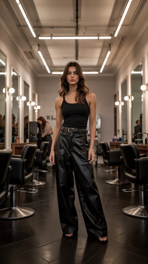 Black Wide-Leg Trousers with Black Tank Top
