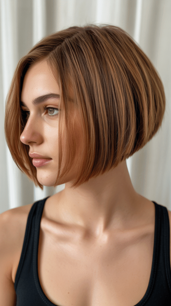 Best 37 Flattering Stacked Inverted Bob Haircuts for Thin Fine Hair 22 Angled Stacked Bob with Jaw-Skimming Length