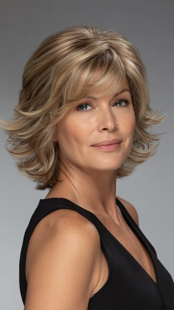 Top 30+ Medium Length Hairstyles for Thin Fine Hair Over 50 1 Layered Bob with Side-Swept Bangs