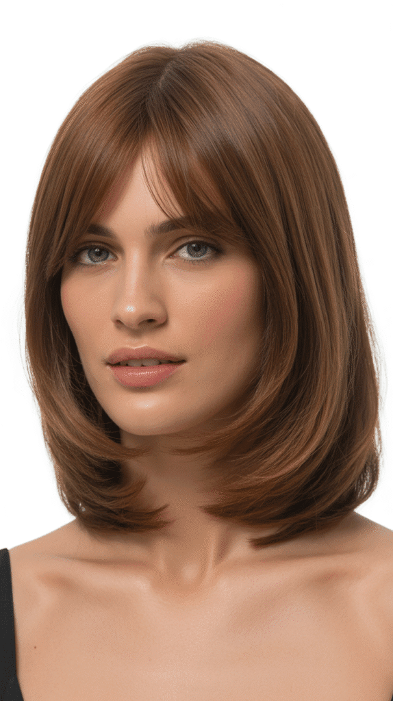 Classic Long Layered Bob with Soft Curtain Bangs