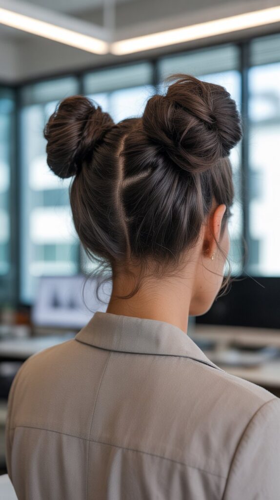 27 Professional Greasy Hair Hairstyles for Work 26 The Double Twisted Bun