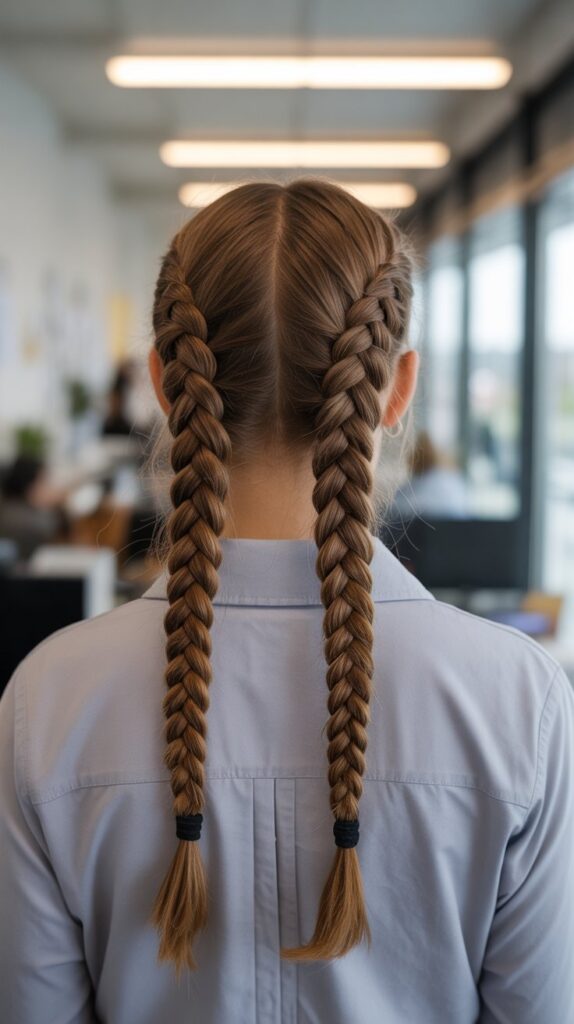 27 Professional Greasy Hair Hairstyles for Work 11 The Double Dutch Braids
