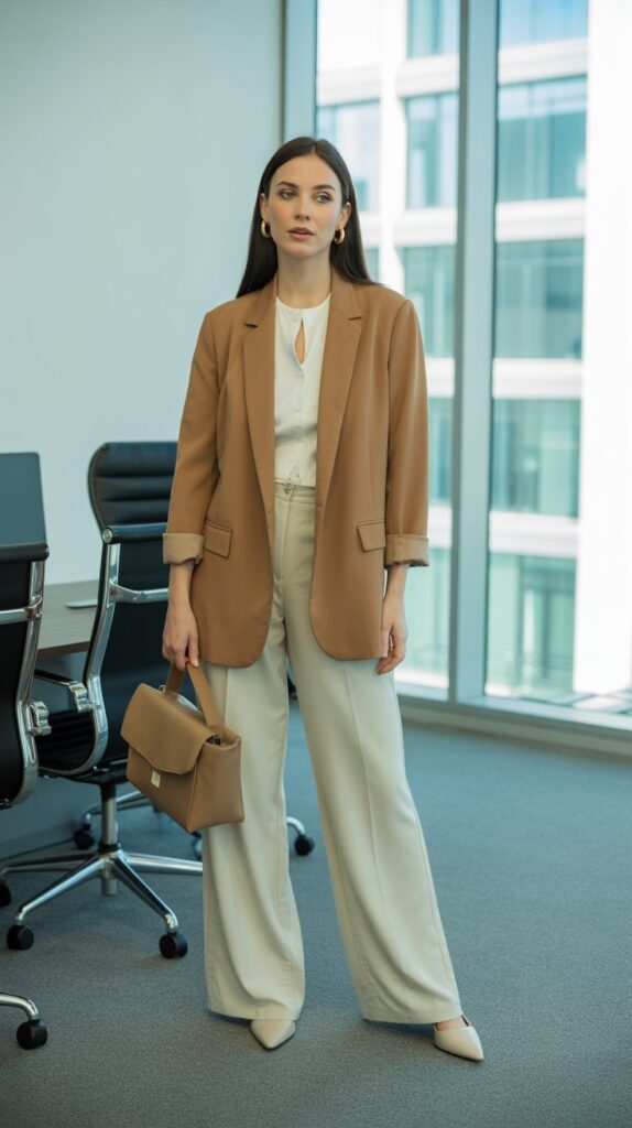 40 Winter Outfit Ideas for Women to Stay Warm and Stylish 21 Cardigan Blazer with Wide-Leg Pants