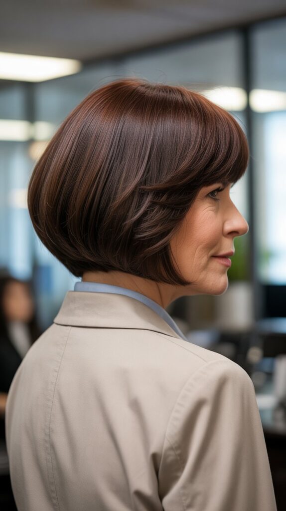 Top 32+ Short Hairstyles for Round Face Thin Hair Over 50 21 . Precision Bob with Stacked Back