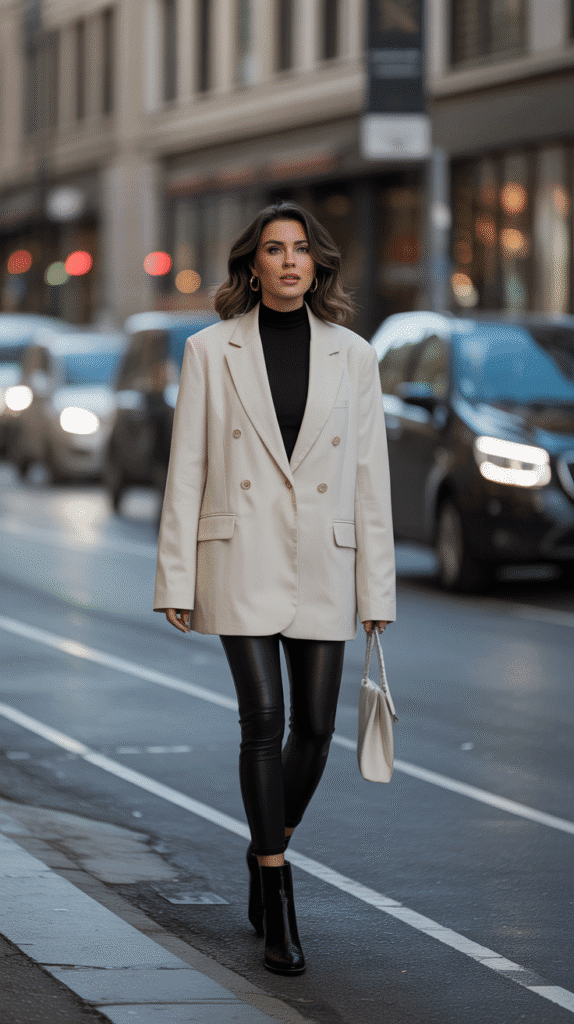 Oversized Blazer with Leather Leggings