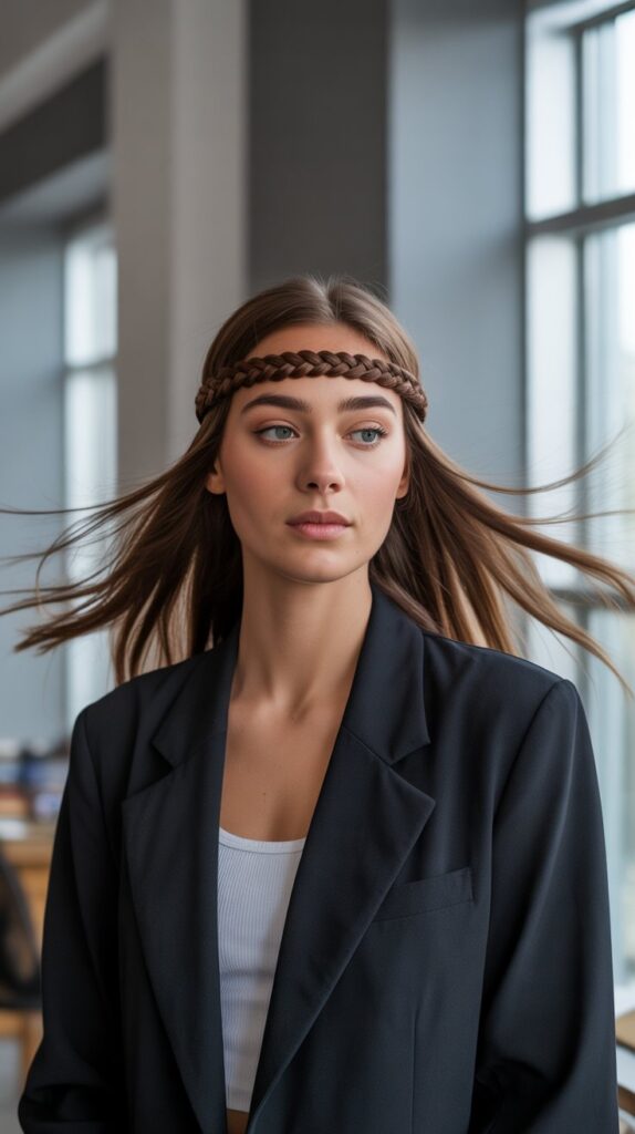 27 Professional Greasy Hair Hairstyles for Work 18 The Braided Headband Style