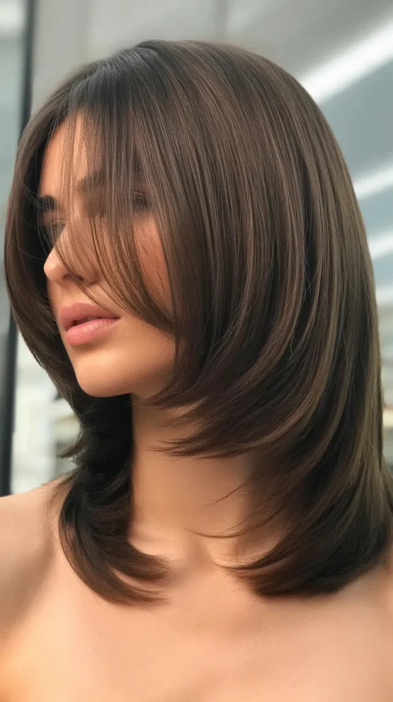  Long Bob with Feathered Bangs and V-Cut Layers