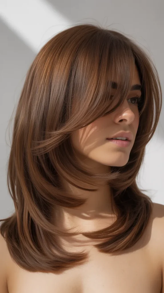 Voluminous Layered Long Bob with Curtain Bangs