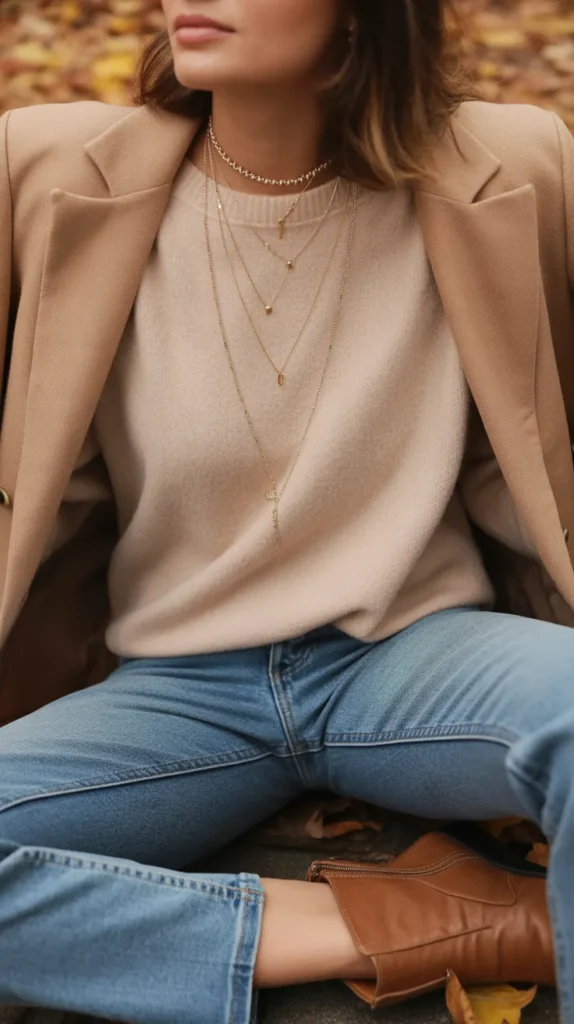 Layered Necklaces and Simple Jeans Outfit