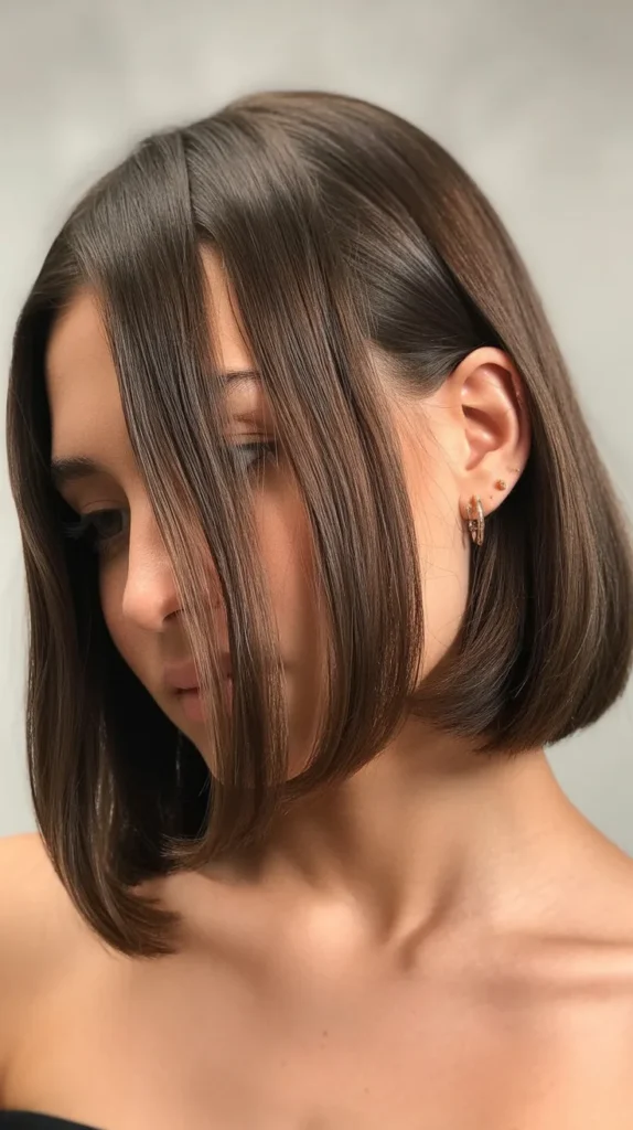 Long Bob with Curtain Bangs and Tucked Behind Ears