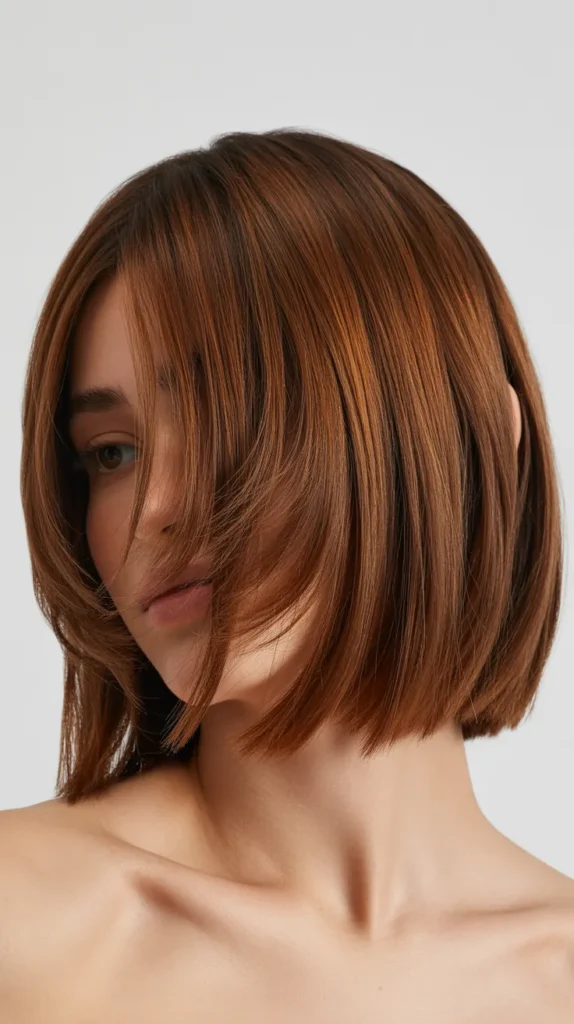  Razor-Cut Long Bob with Textured Curtain Bangs