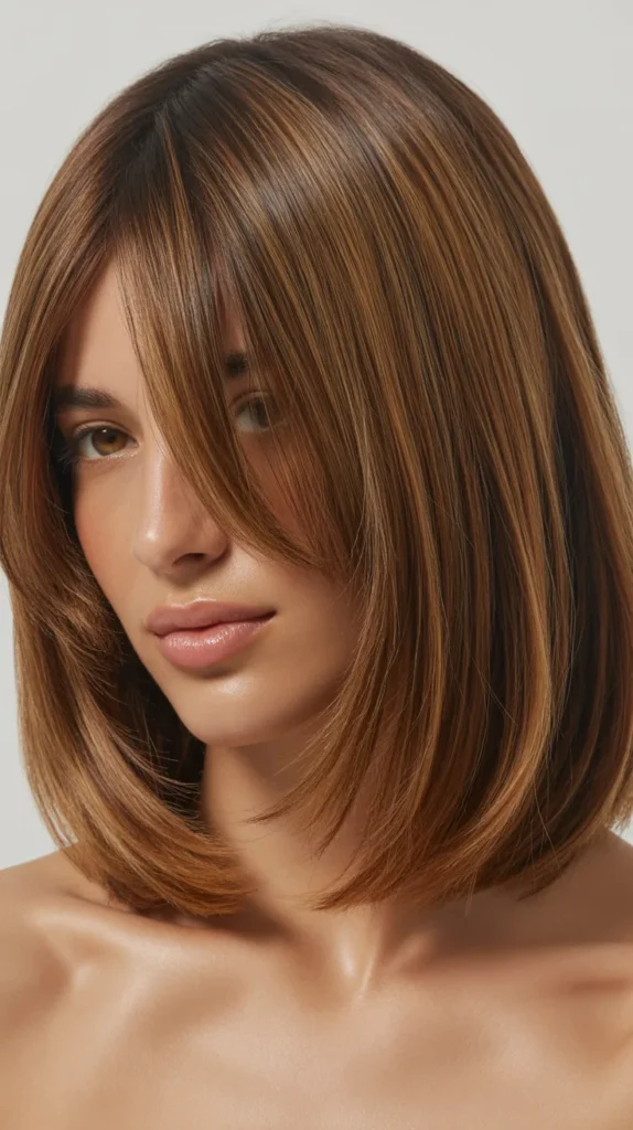 Long Bob with Curtain Bangs and Razored Ends