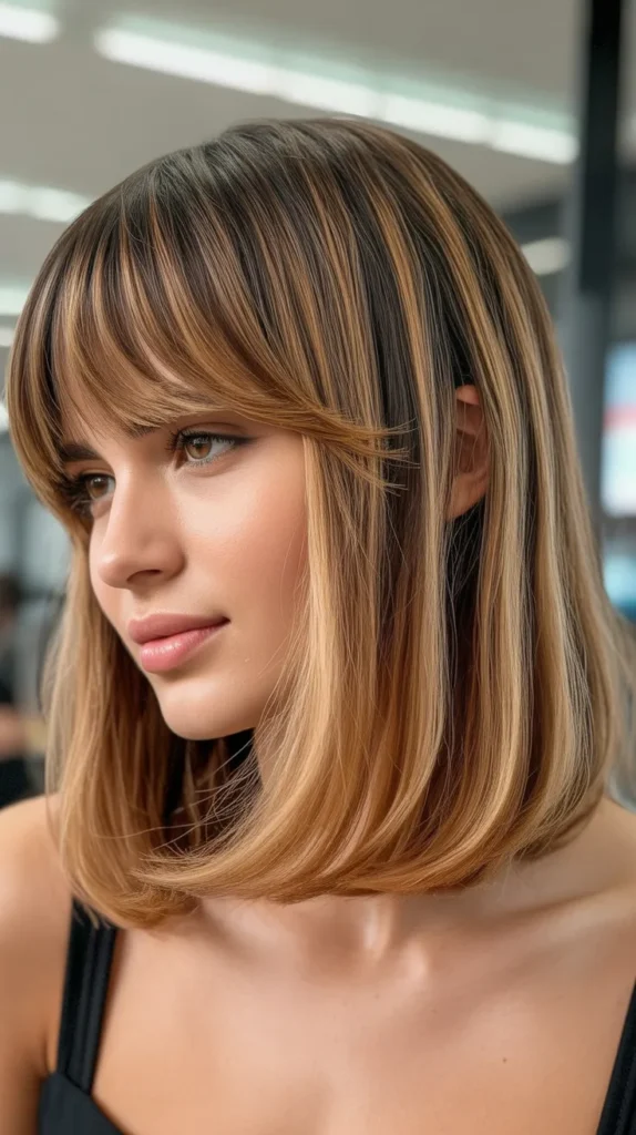  Long Bob with Choppy Bangs and Balayage