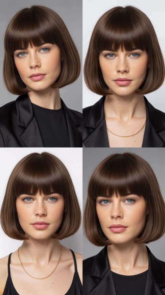 Blunt French Bob with Full Thick Fringe