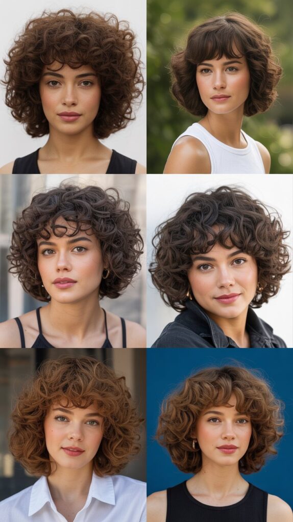  Curly French Bob With Curly Bangs