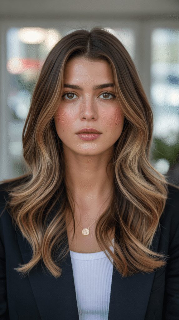 30 Chic Brunette with Highlights and a Money Piece Styles 2 Subtle Honey Highlights with Champagne Money Piece