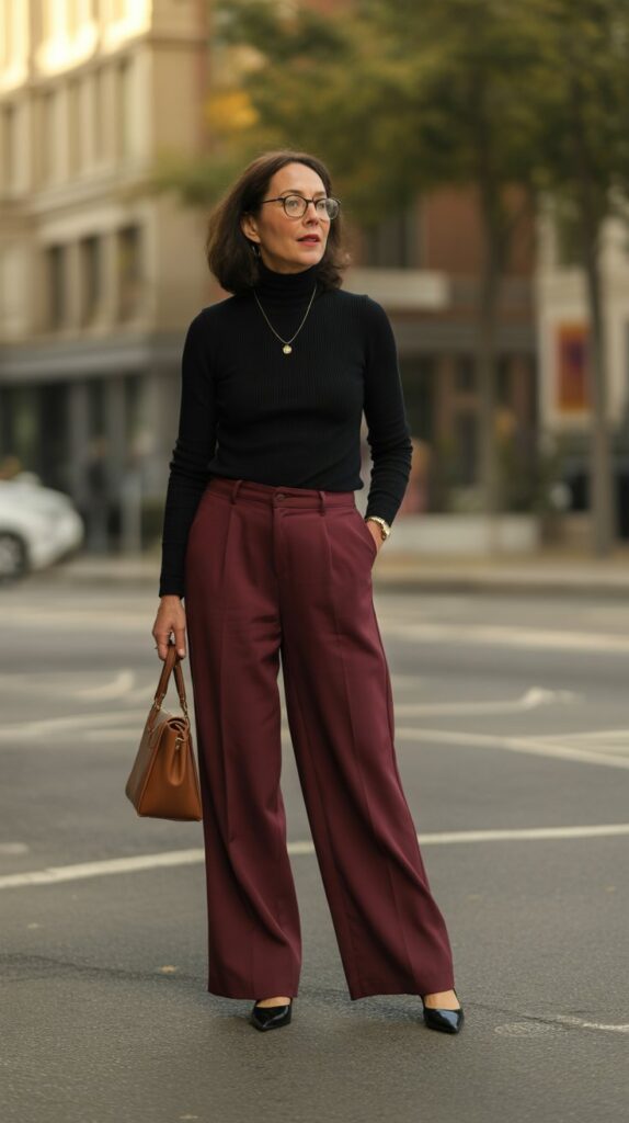 33 Classy Casual Fall Outfits for Women Over 50 28 Wide-Leg Trousers with Fitted Tops