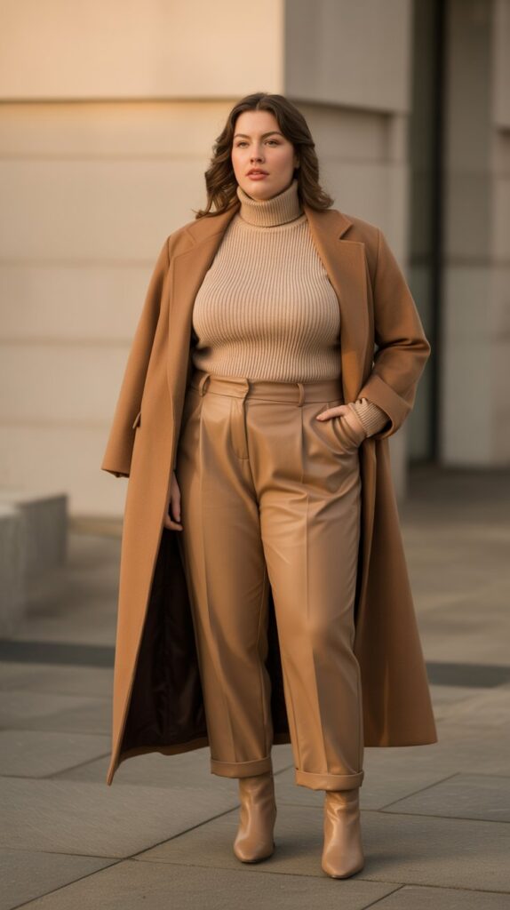 27 Flattering Casual Fall Outfits for Plus-Size Women 27 Monochromatic Earth Tone Outfit