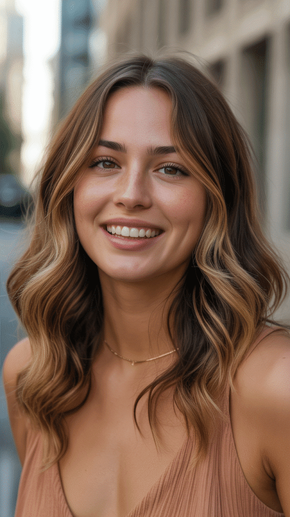 30 Chic Brunette with Highlights and a Money Piece Styles 4 Warm Toffee Highlights with Buttery Blonde Money Piece